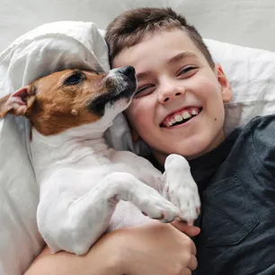 Dog with owner 